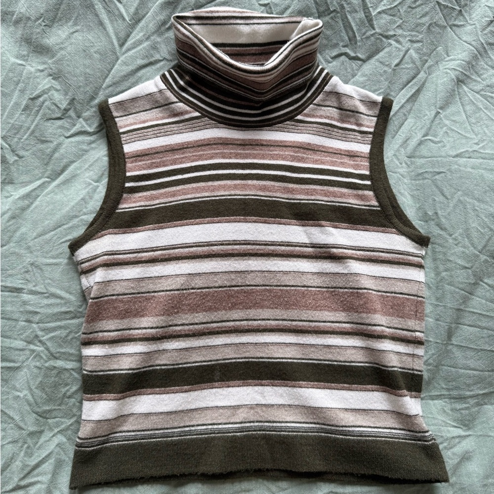 Striped Sleeveless Turtleneck Sweater